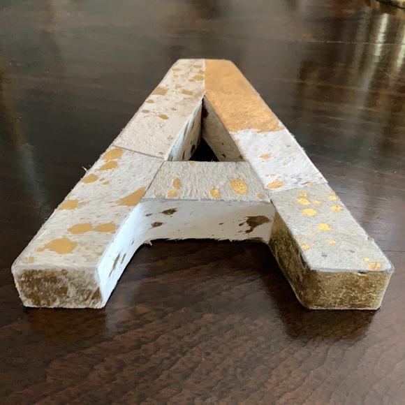 Letter A Gold and Cream Haircalf Wall Art or Desk/Table/ Shelf Decor - Picture 2 of 9